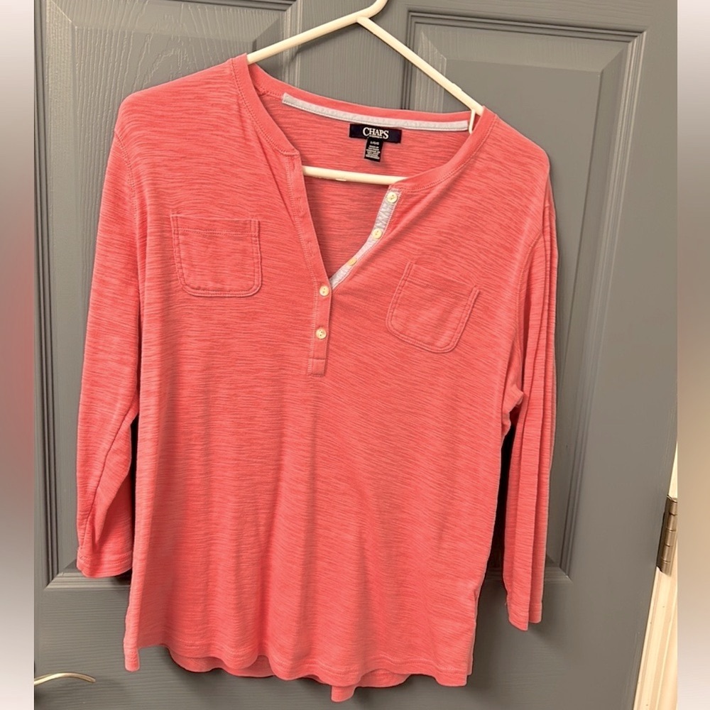 Chaps Henley top with 3/4 sleeves coral color size L